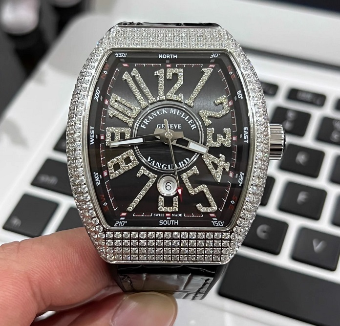 Đồng hồ Franck Muller Vanguard V32 Moonphase black full diamond | Kỳ Lân  Luxury